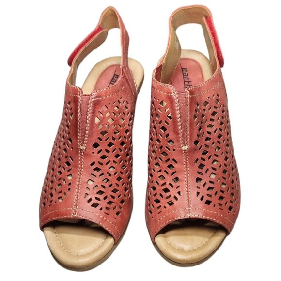Earth Cascade Leather Red Wedges Sandals Slingback Cutout Cottagecore Boho 7.5 - Picture 3 of 13